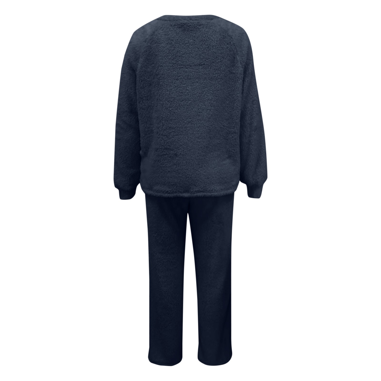 thumbnail image 4 of Conjunto de 2 piezas de jersey de felpa para mujer: top de manga larga de color liso y pantalones. Traje informal y cálido para el invierno (tallas asiáticas)., 4 of 8